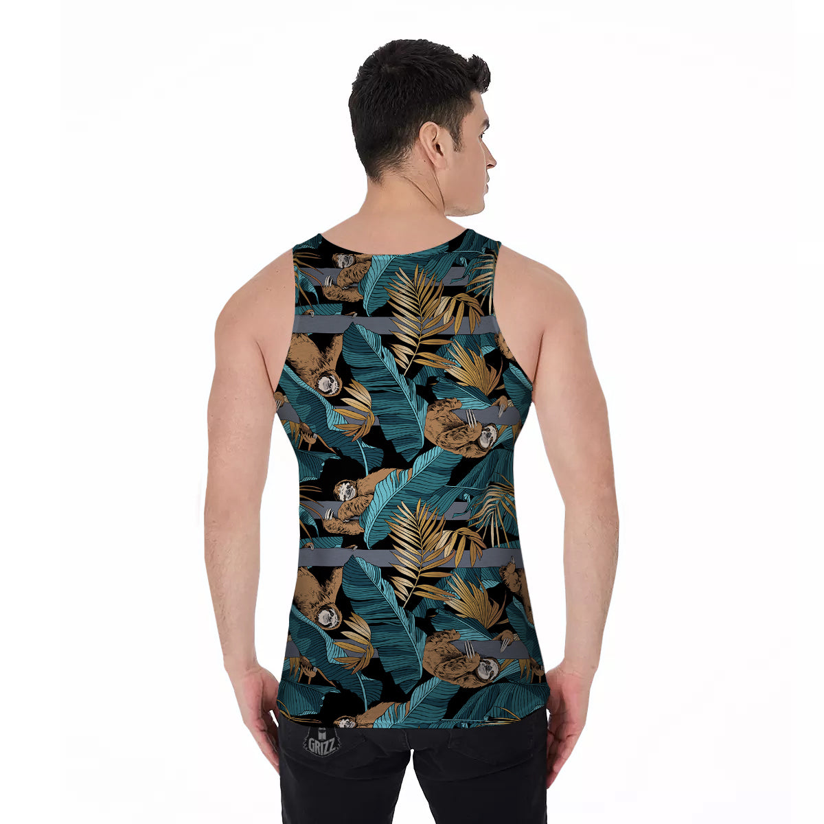 Sloth Tropical Print Pattern Men's Tank Top-grizzshop