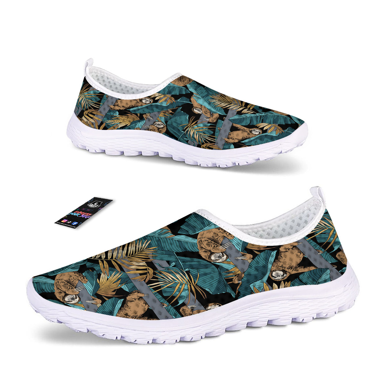 Sloth Tropical Print Pattern Nurse Shoes-grizzshop