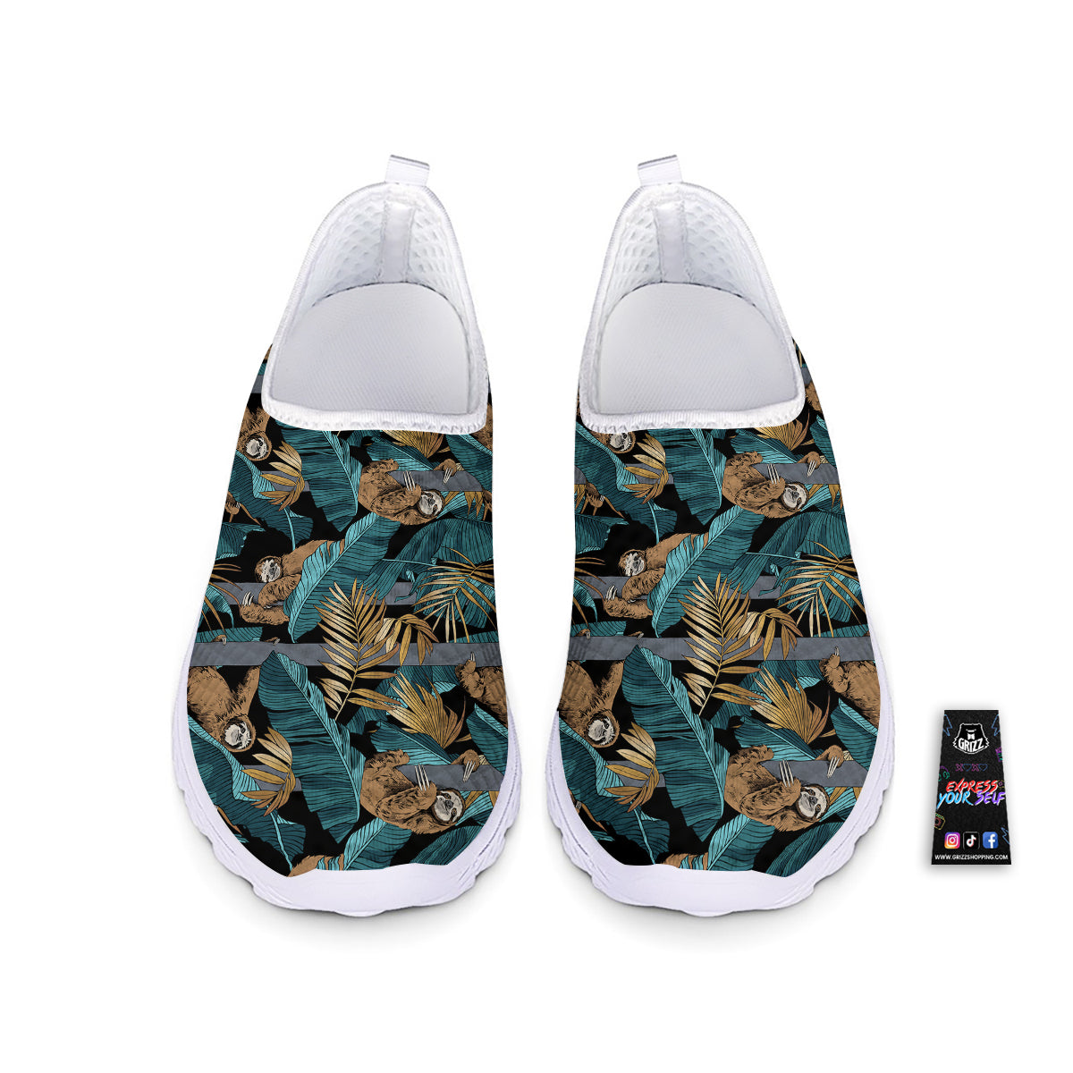 Sloth Tropical Print Pattern Nurse Shoes-grizzshop