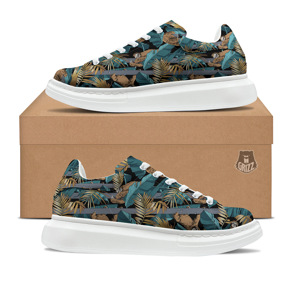 Sloth Tropical Print Pattern Platform Shoes-grizzshop