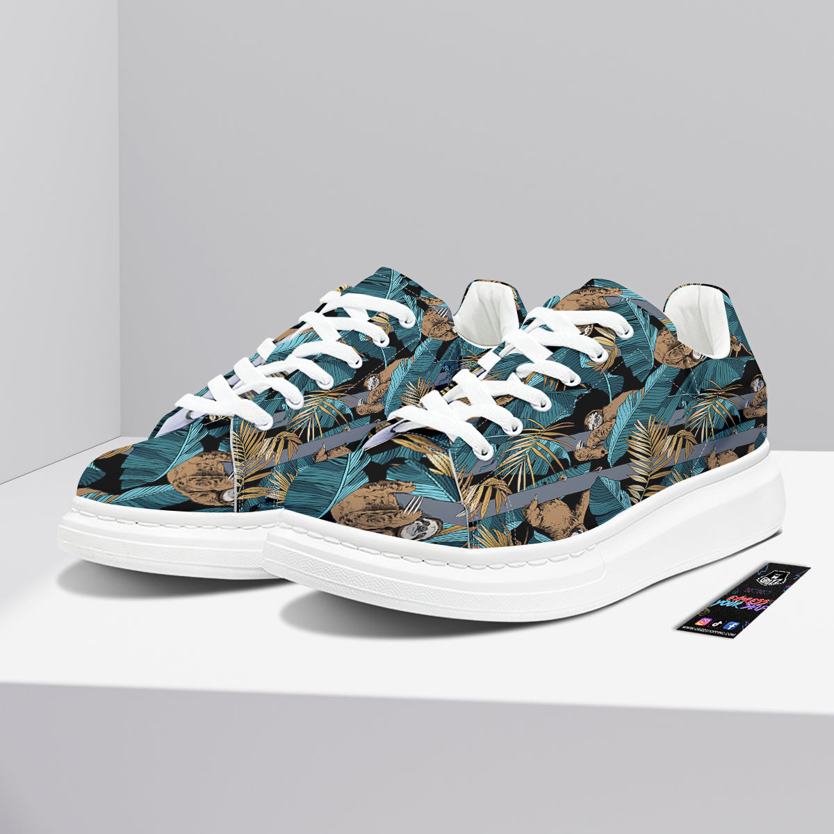 Sloth Tropical Print Pattern Platform Shoes-grizzshop