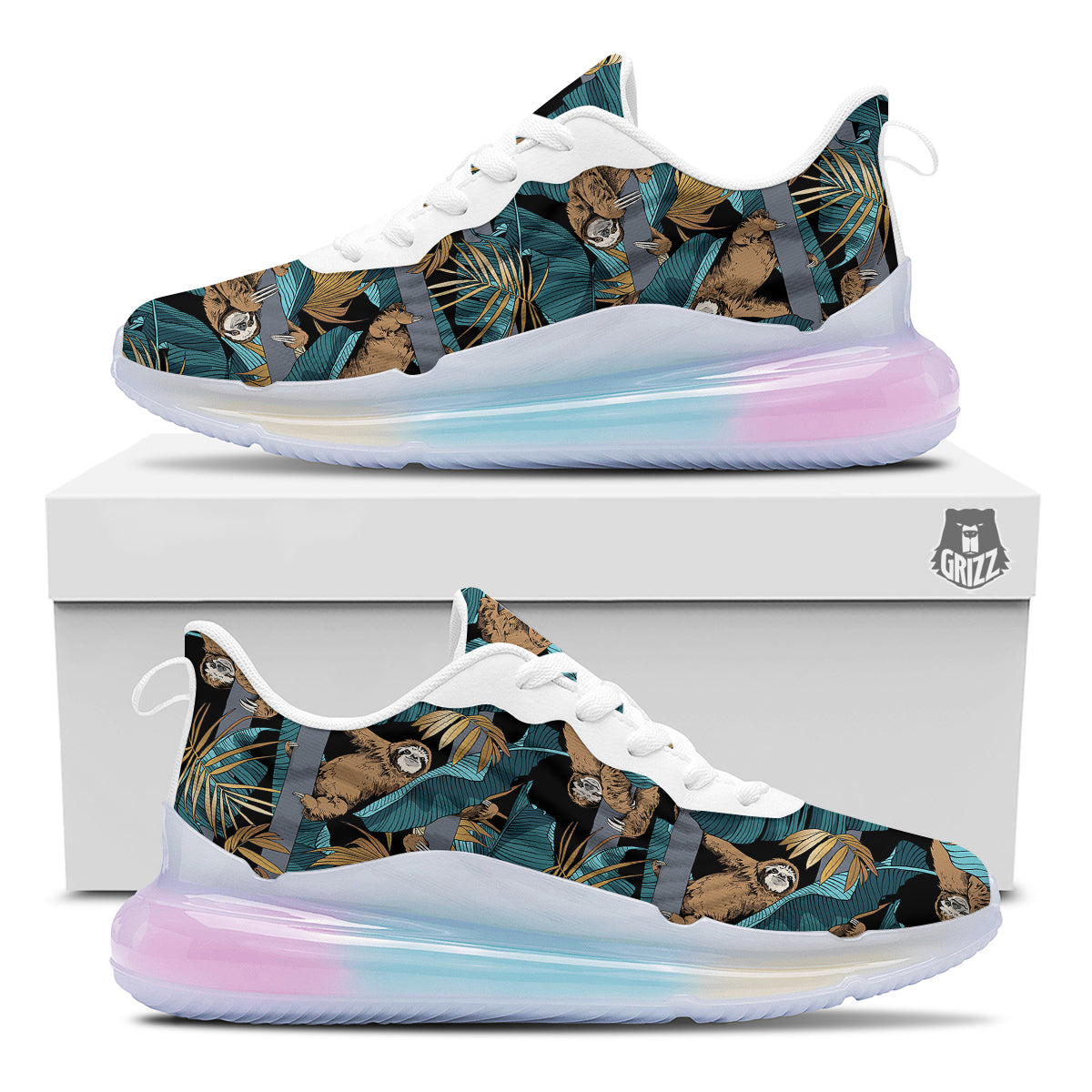 Sloth Tropical Print Pattern Running Sneakers-grizzshop