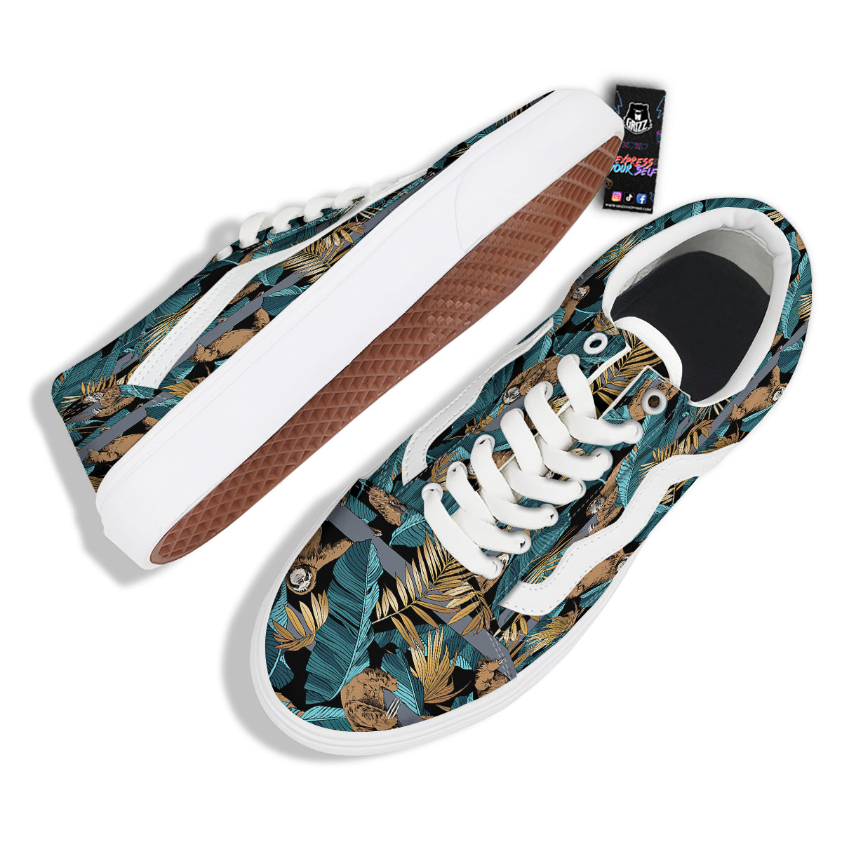 Sloth Tropical Print Pattern Skate Shoes-grizzshop