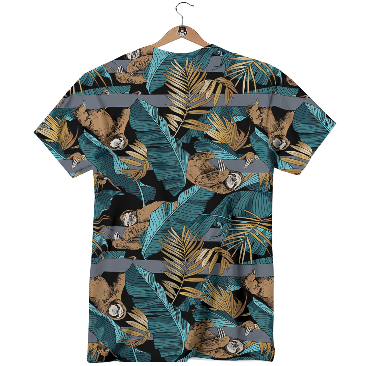 Sloth Tropical Print Pattern T-Shirt-grizzshop