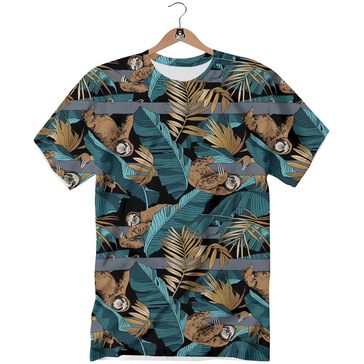 Sloth Tropical Print Pattern T-Shirt-grizzshop