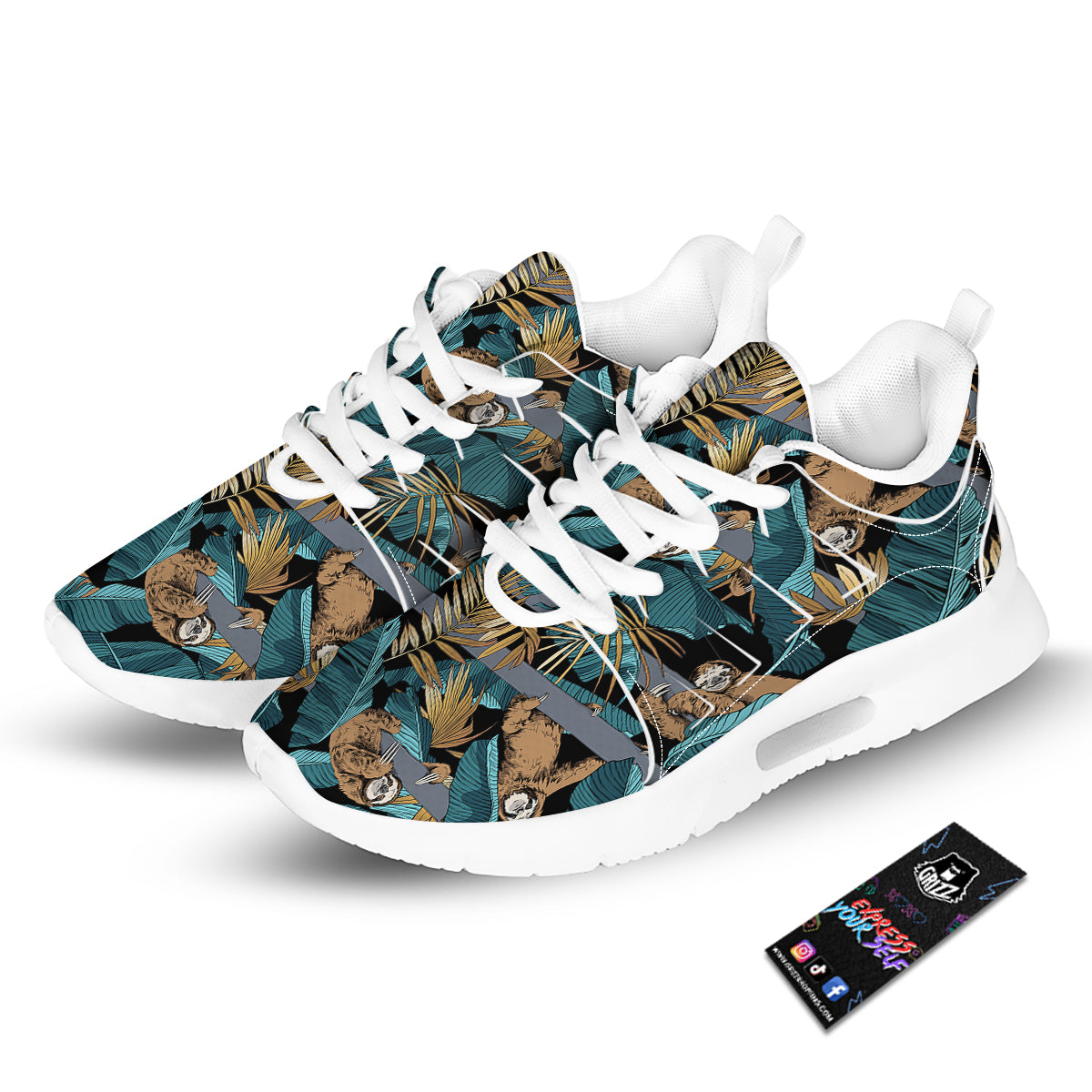 Sloth Tropical Print Pattern Tennis Shoes-grizzshop