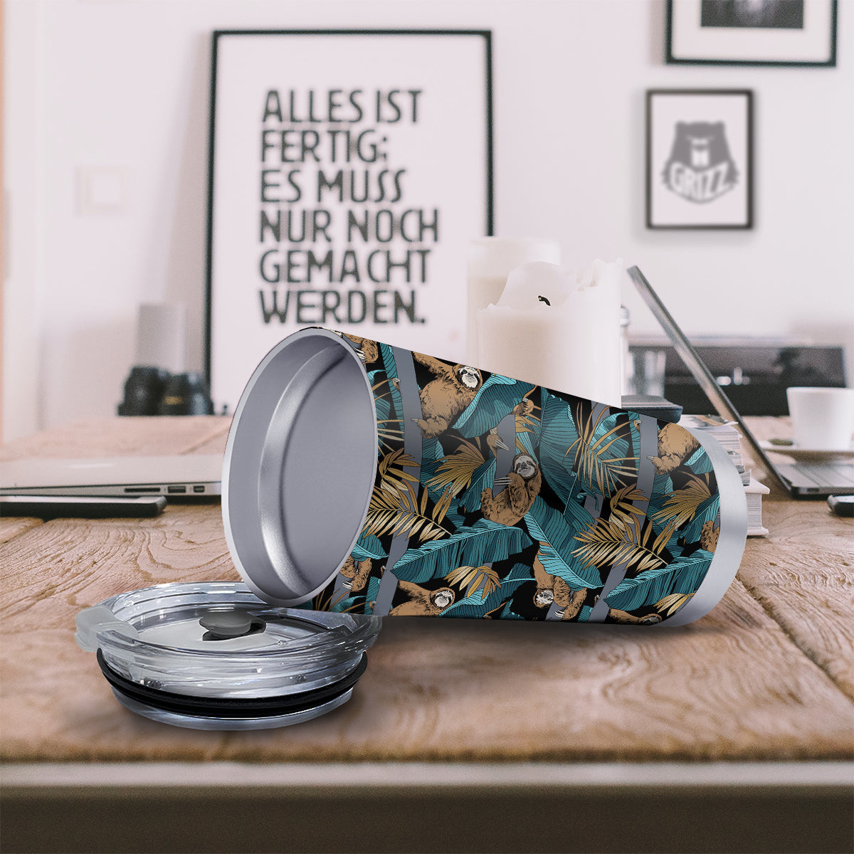 Sloth Tropical Print Pattern Tumbler-grizzshop