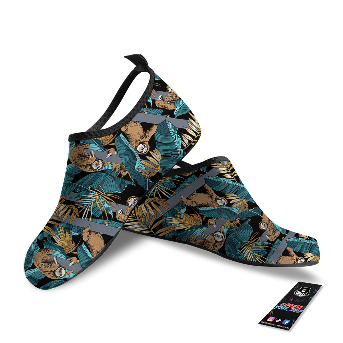 Sloth Tropical Print Pattern Water Shoes-grizzshop