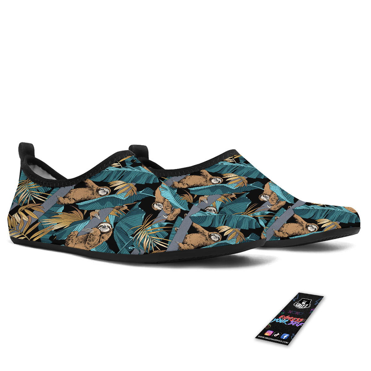 Sloth Tropical Print Pattern Water Shoes-grizzshop