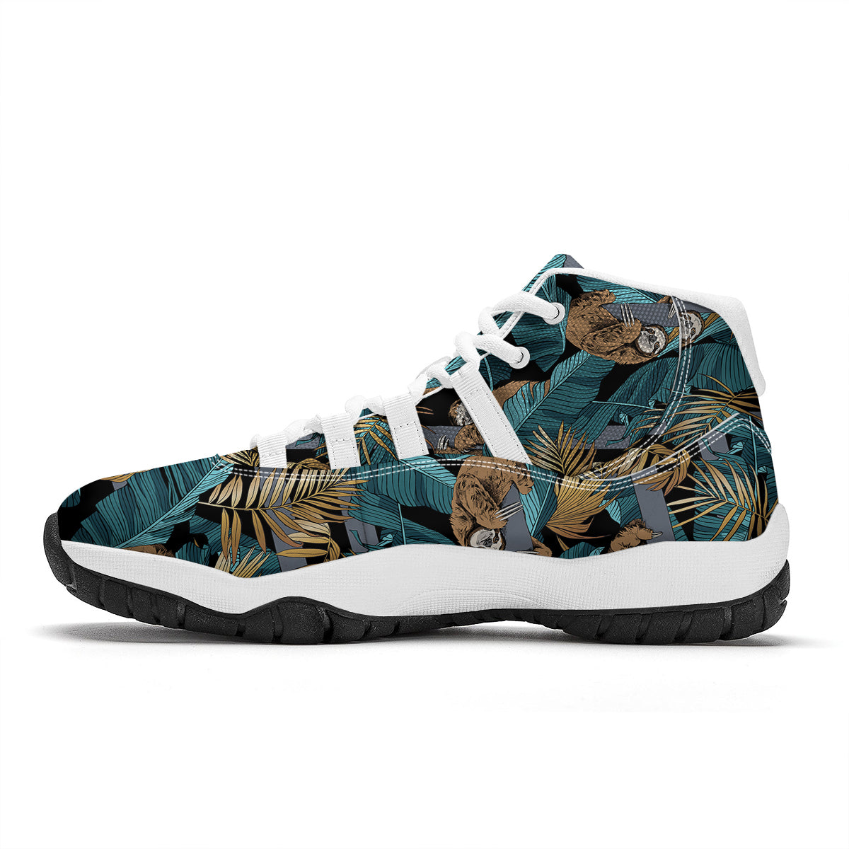Sloth Tropical Print Pattern White Bball Shoes-grizzshop
