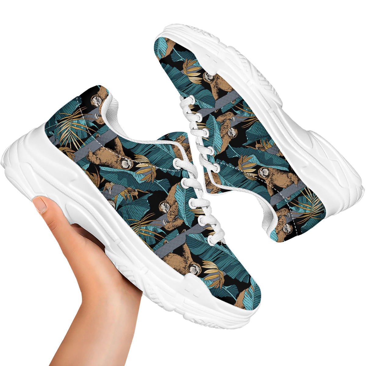 Sloth Tropical Print Pattern White Chunky Shoes-grizzshop