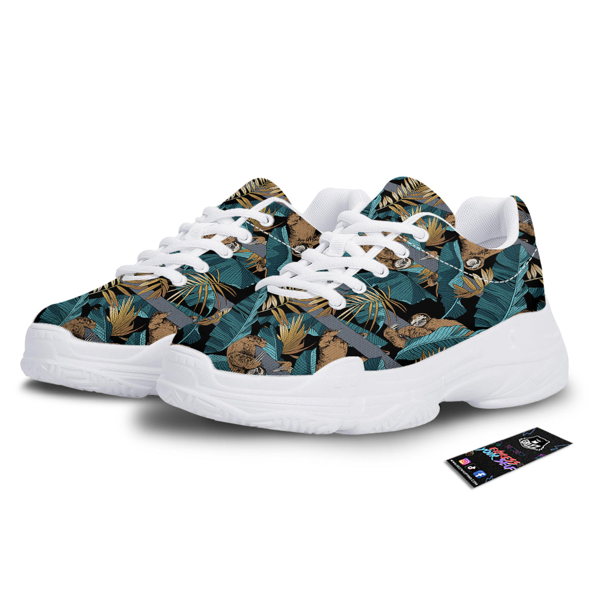 Sloth Tropical Print Pattern White Chunky Shoes-grizzshop