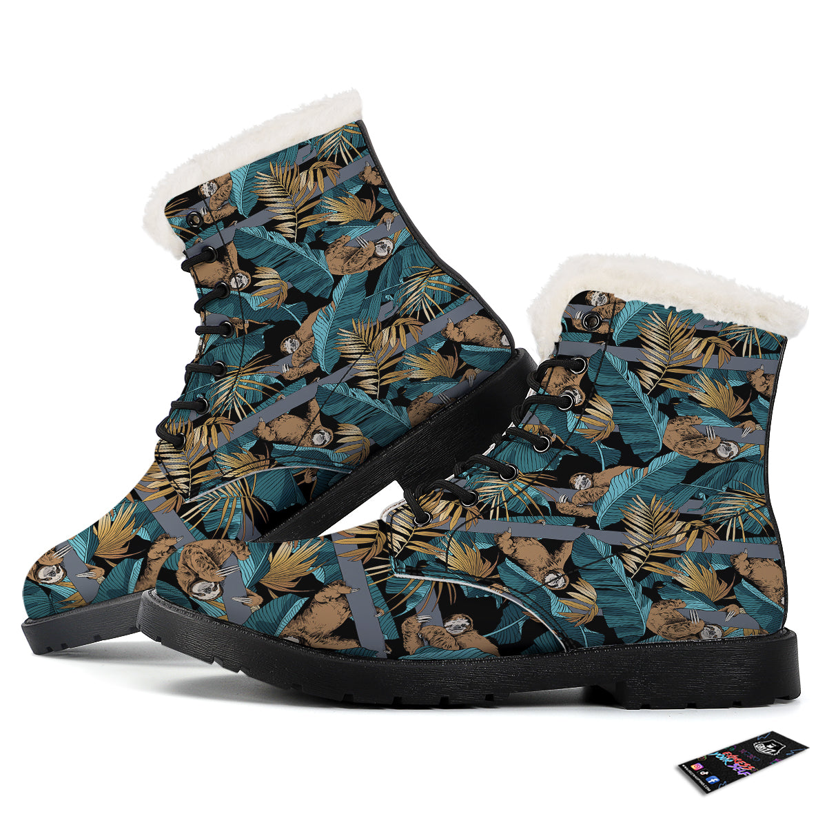 Sloth Tropical Print Pattern Winter Boots-grizzshop