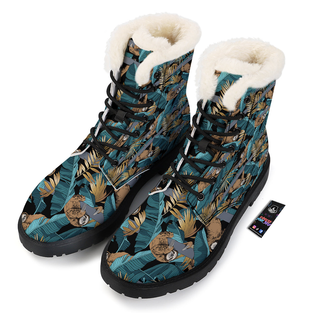 Sloth Tropical Print Pattern Winter Boots-grizzshop