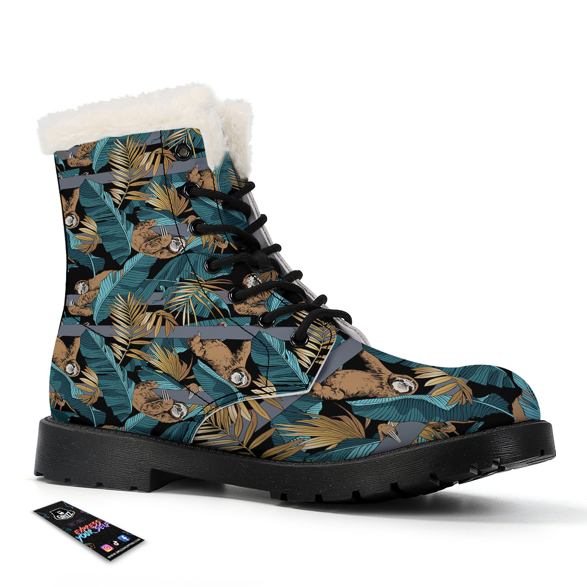 Sloth Tropical Print Pattern Winter Boots-grizzshop
