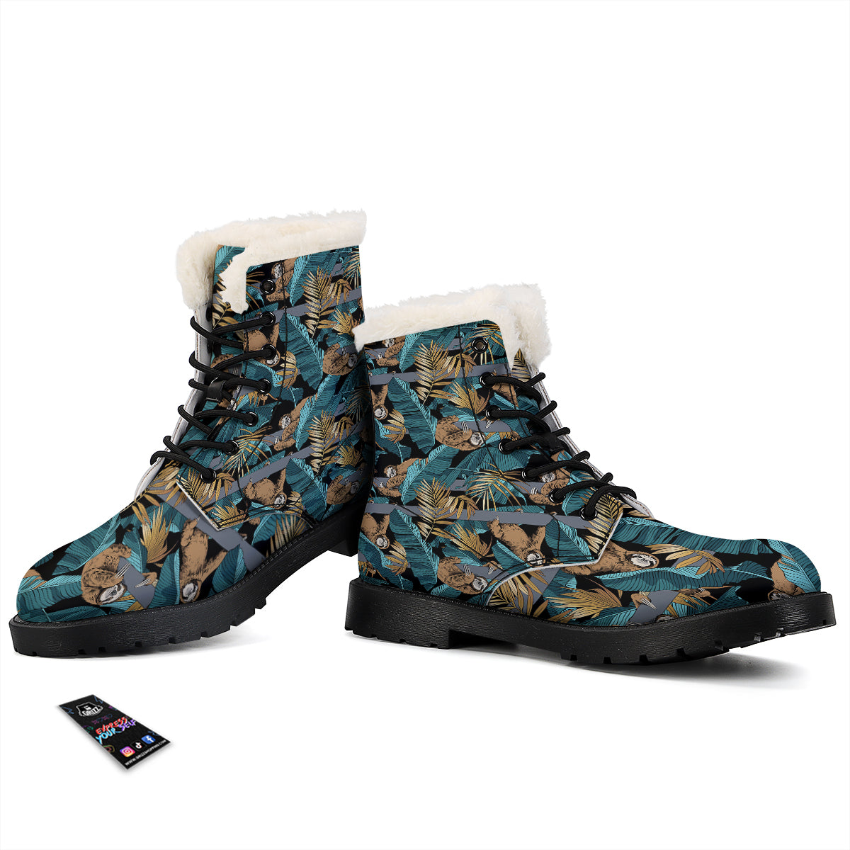Sloth Tropical Print Pattern Winter Boots-grizzshop