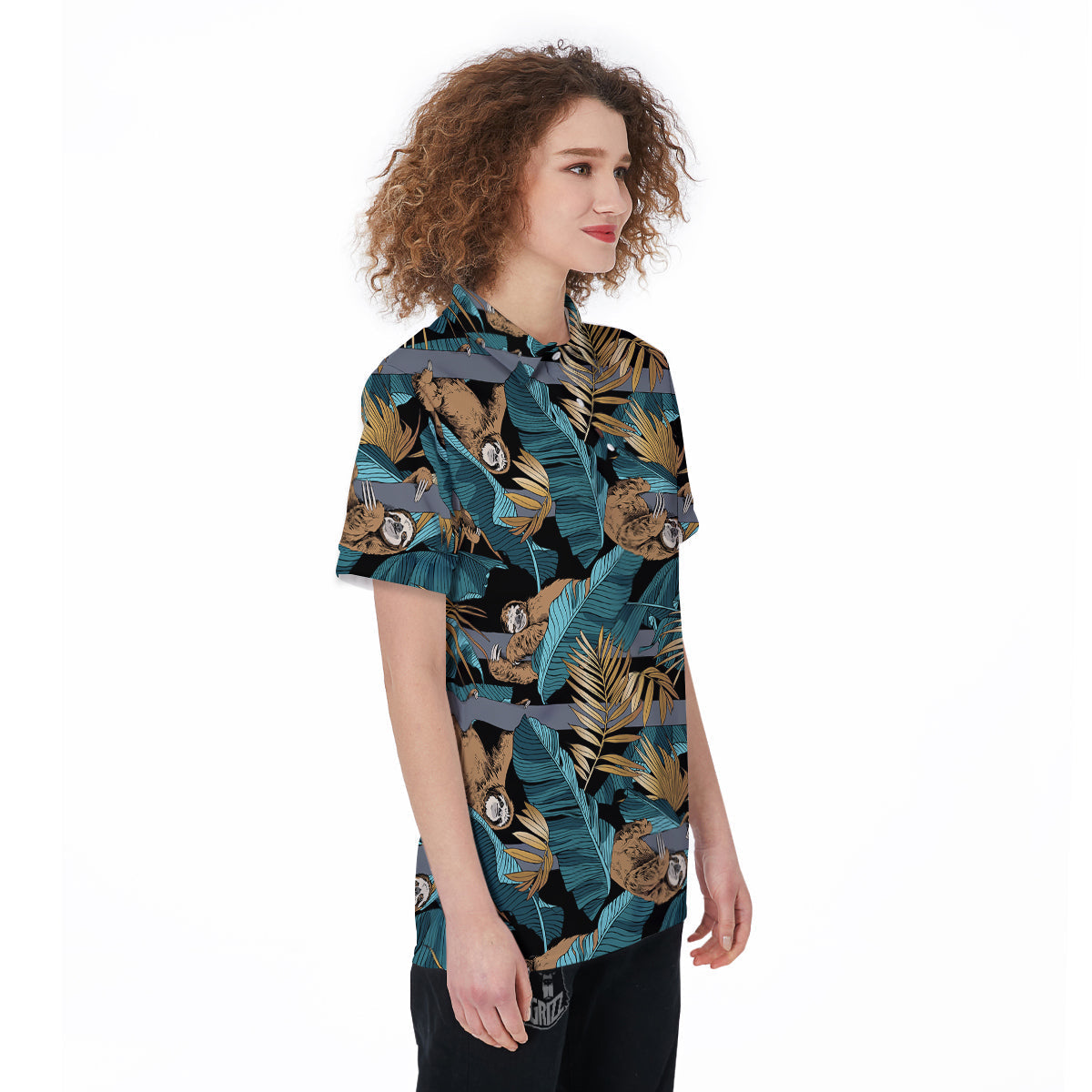 Sloth Tropical Print Pattern Women's Golf Shirts-grizzshop