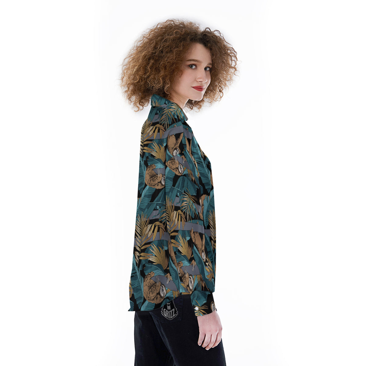 Sloth Tropical Print Pattern Women's Long Sleeve Shirts-grizzshop