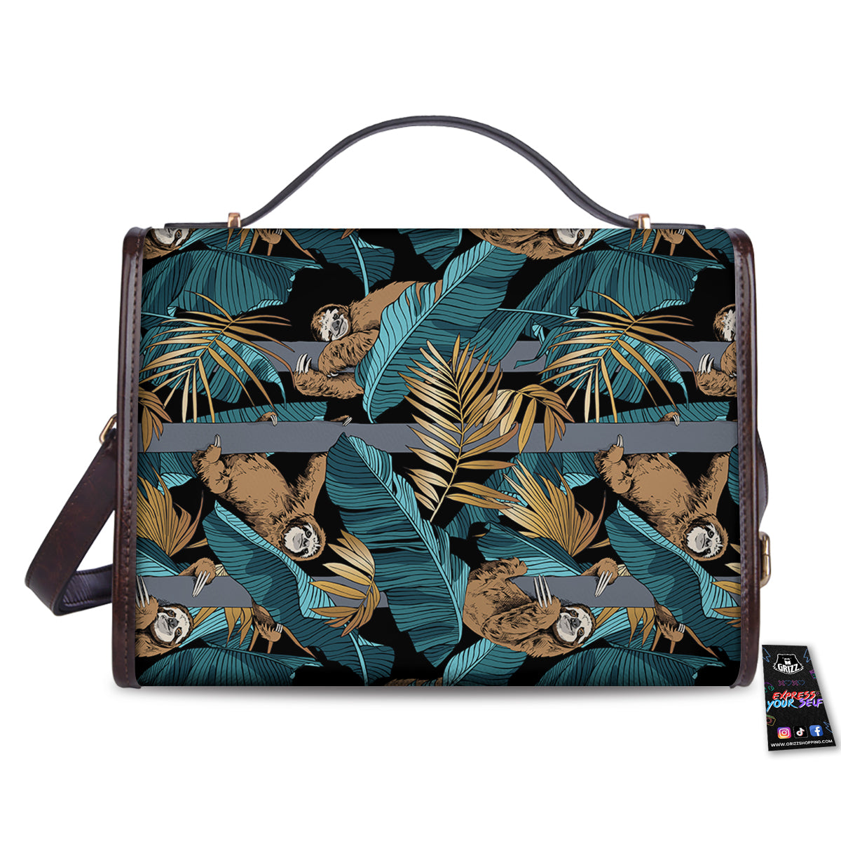 Sloth Tropical Print Pattern Women's Satchel Bag-grizzshop