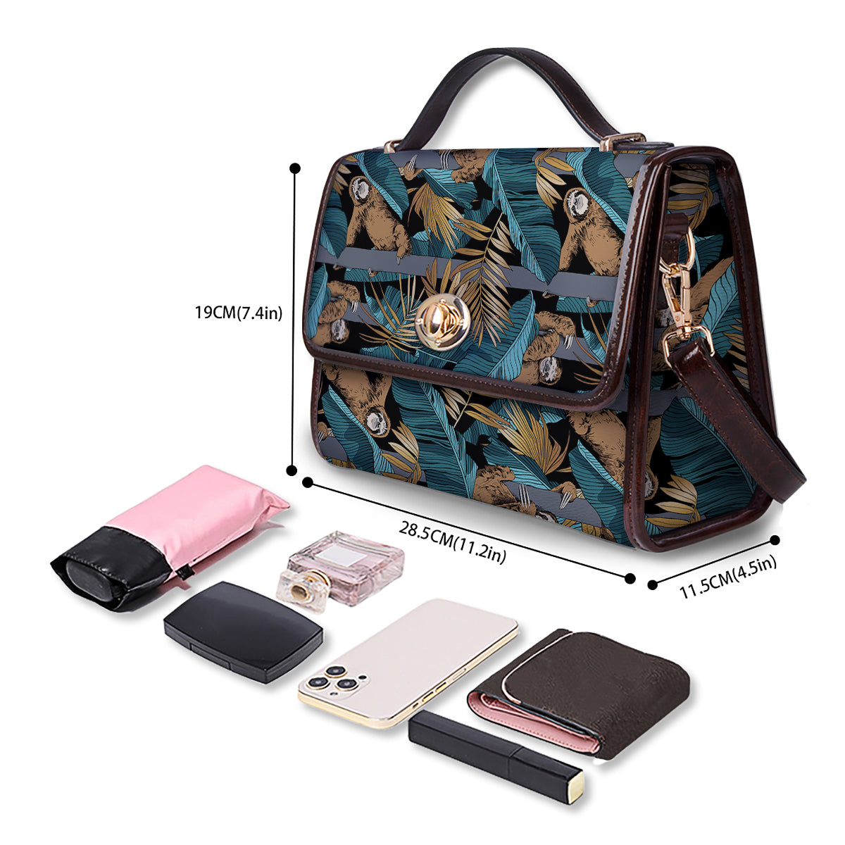 Sloth Tropical Print Pattern Women's Satchel Bag-grizzshop