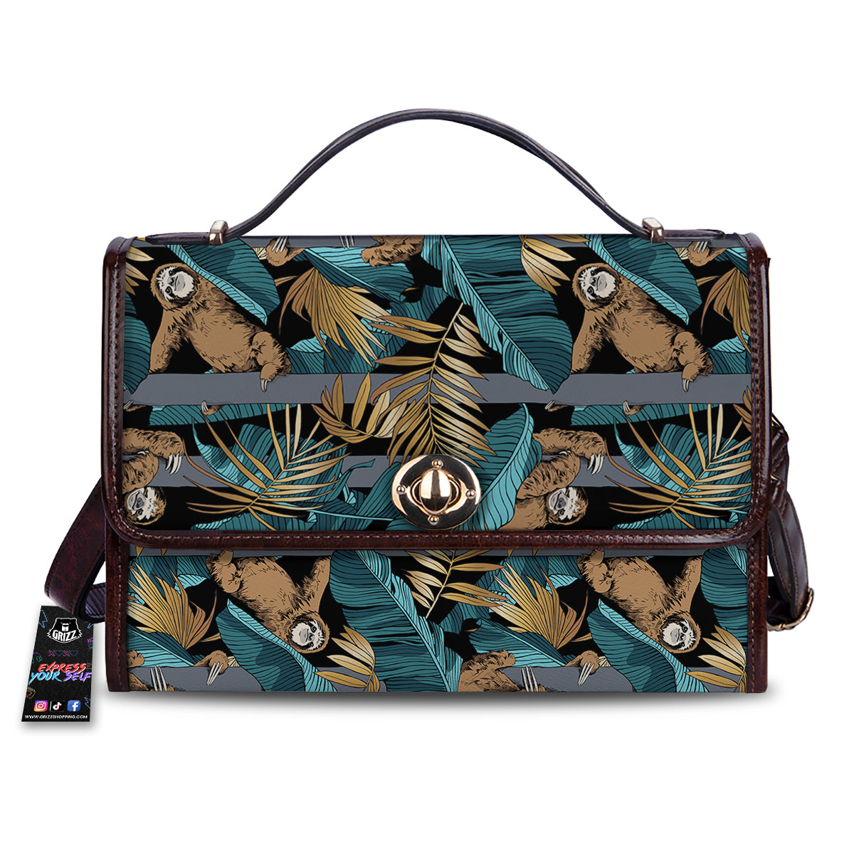 Sloth Tropical Print Pattern Women's Satchel Bag-grizzshop