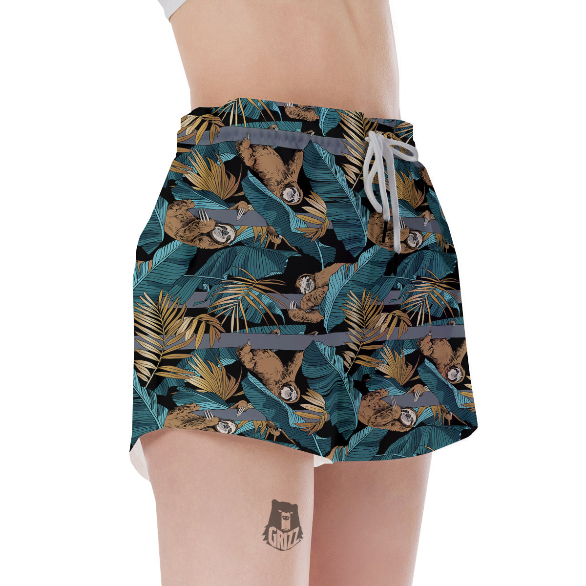 Sloth Tropical Print Pattern Women's Shorts-grizzshop