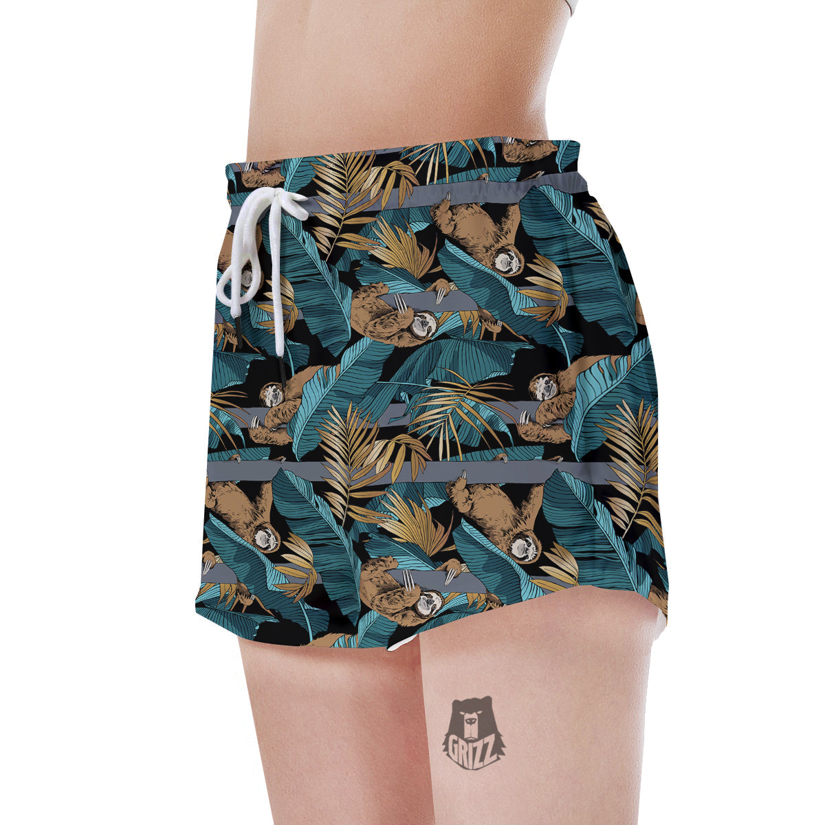 Sloth Tropical Print Pattern Women's Shorts-grizzshop