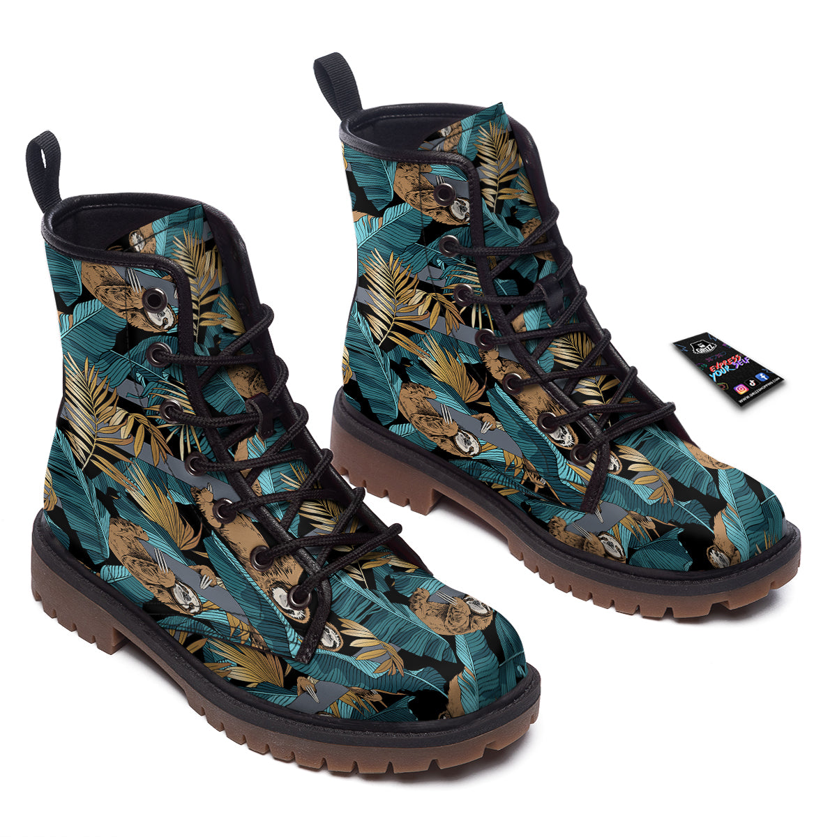 Sloth Tropical Print Pattern Work Boots-grizzshop