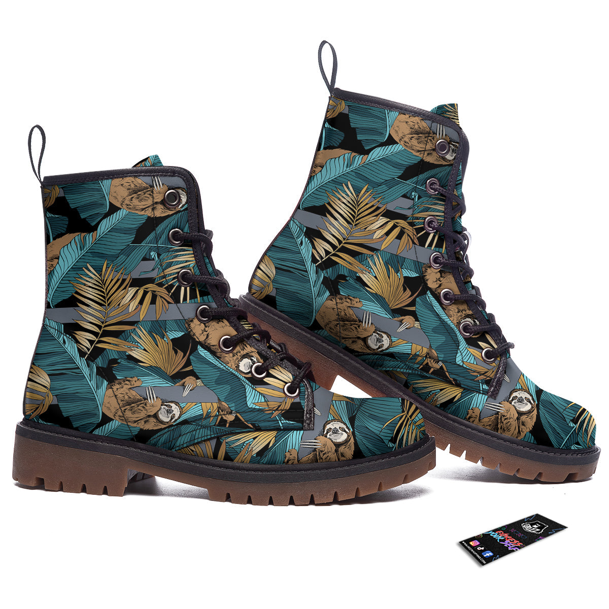 Sloth Tropical Print Pattern Work Boots-grizzshop