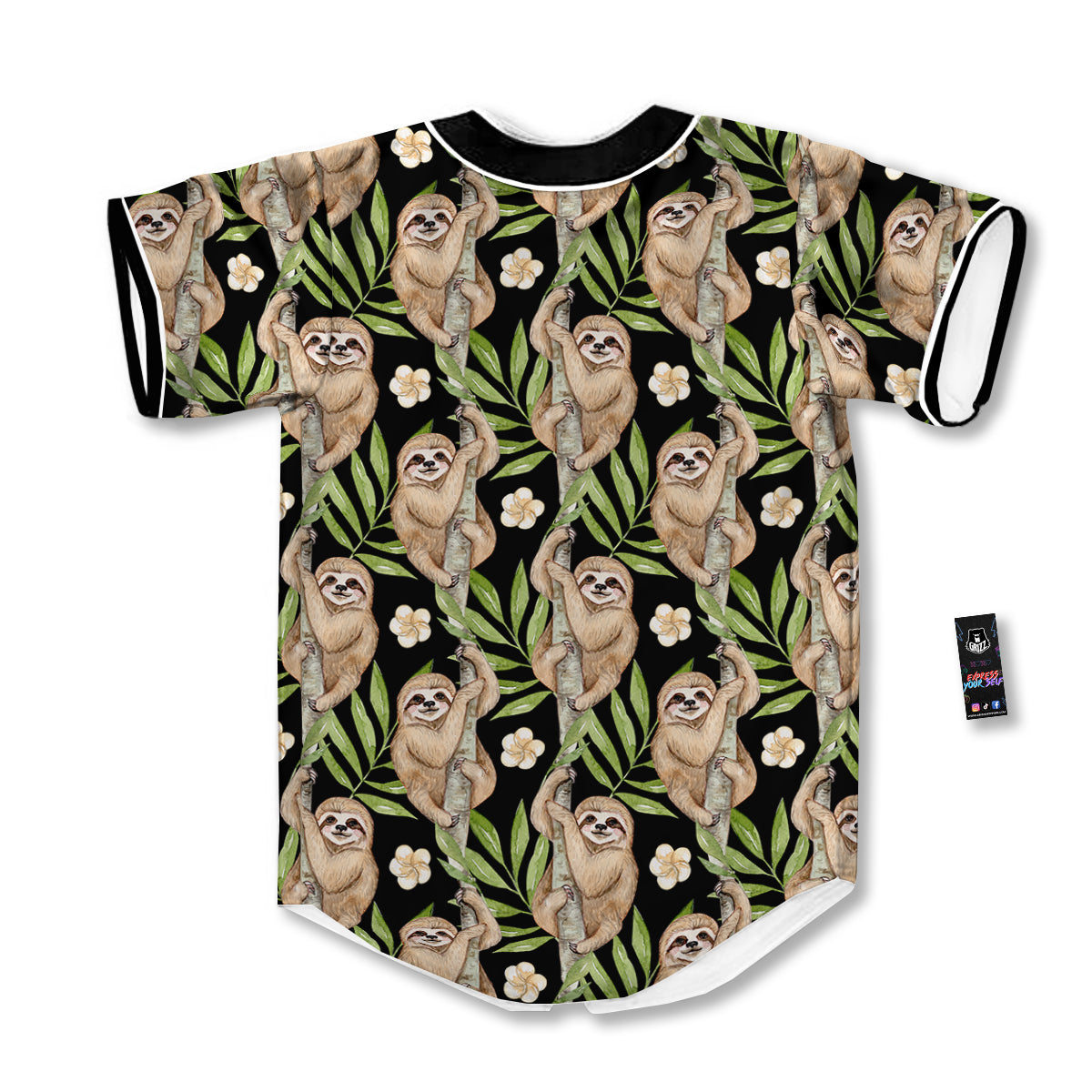 Sloth Watercolor Print Pattern Baseball Jersey-grizzshop