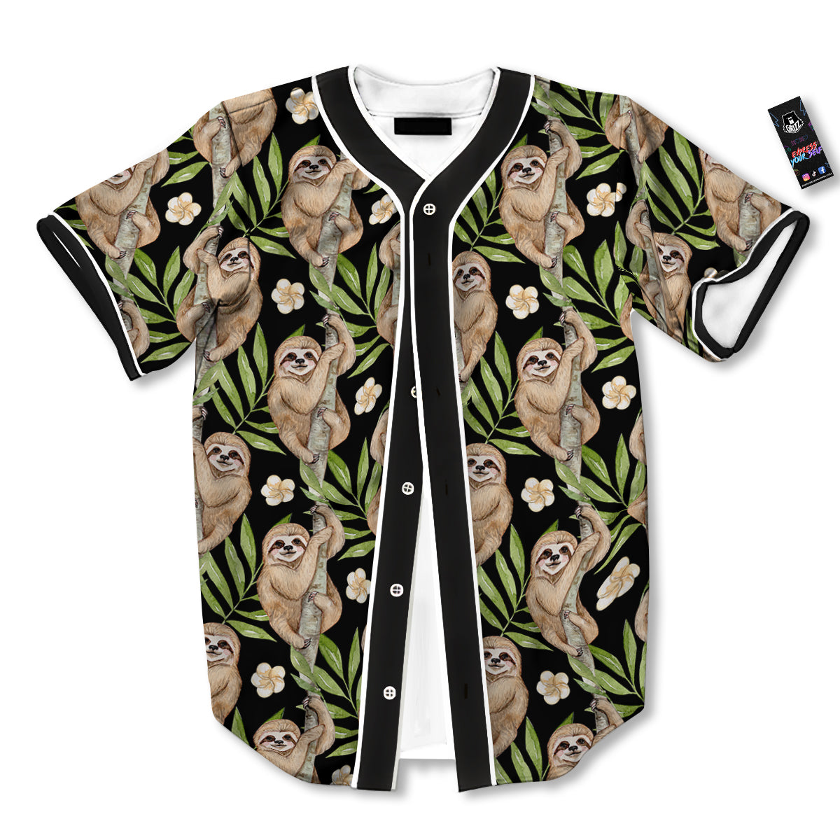 Sloth Watercolor Print Pattern Baseball Jersey-grizzshop