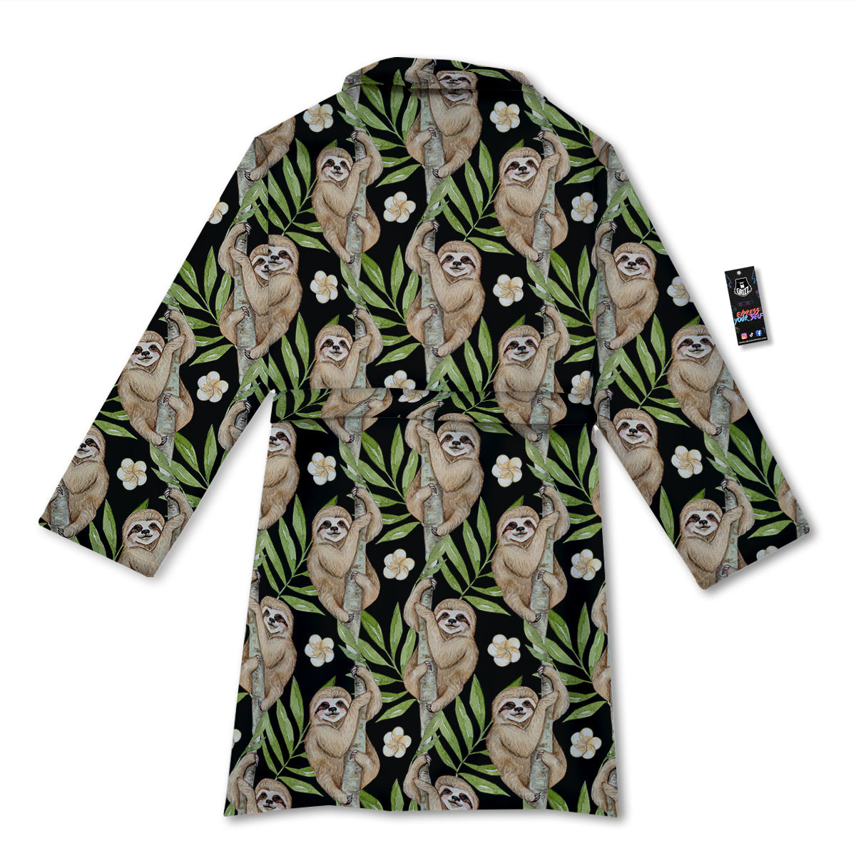 Sloth Watercolor Print Pattern Bathrobe-grizzshop