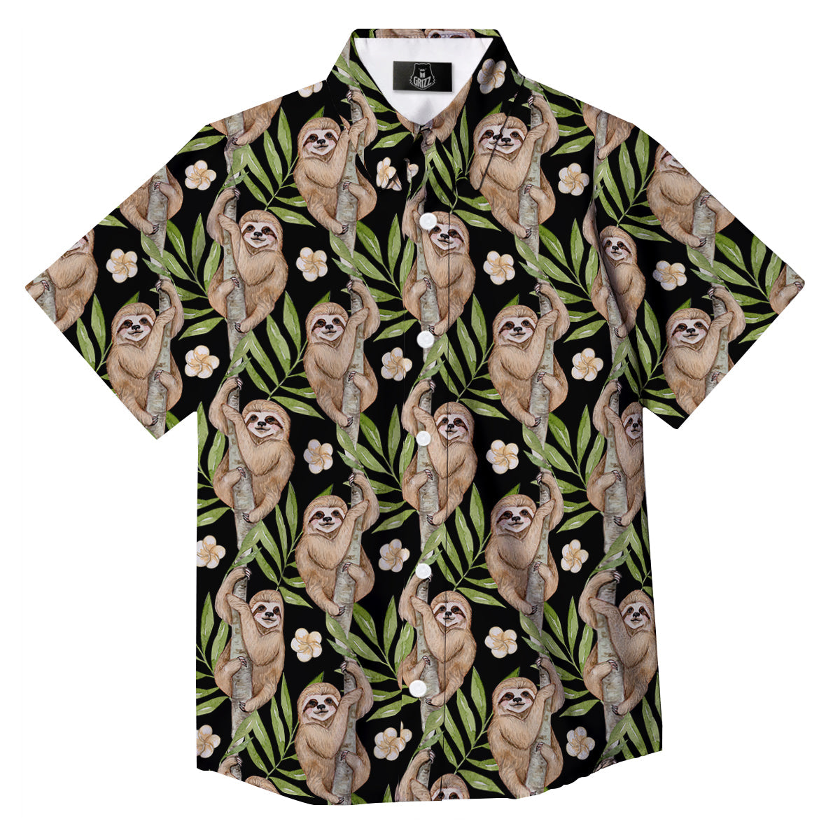 Sloth Watercolor Print Pattern Button Up Shirt-grizzshop