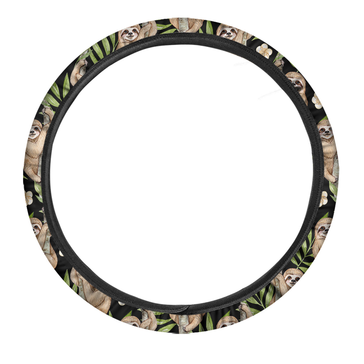 Sloth Watercolor Print Pattern Car Steering Wheel Cover-grizzshop