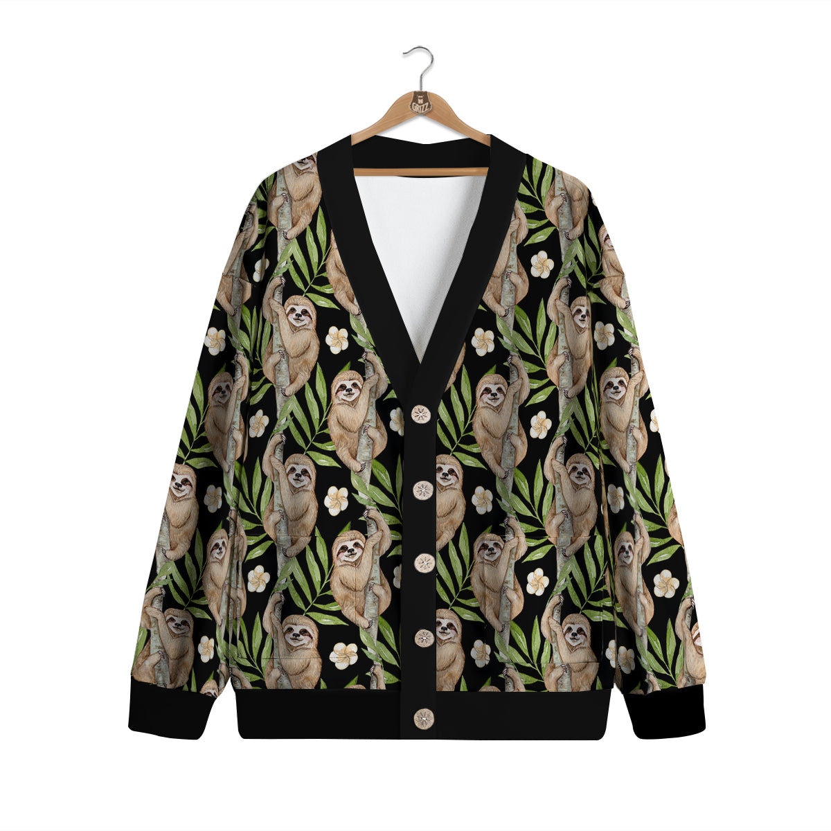 Sloth Watercolor Print Pattern Cardigan-grizzshop