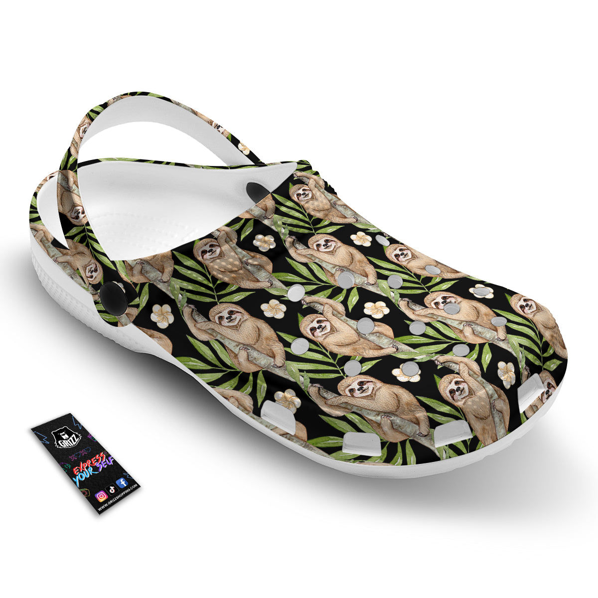 Sloth Watercolor Print Pattern Clog-grizzshop