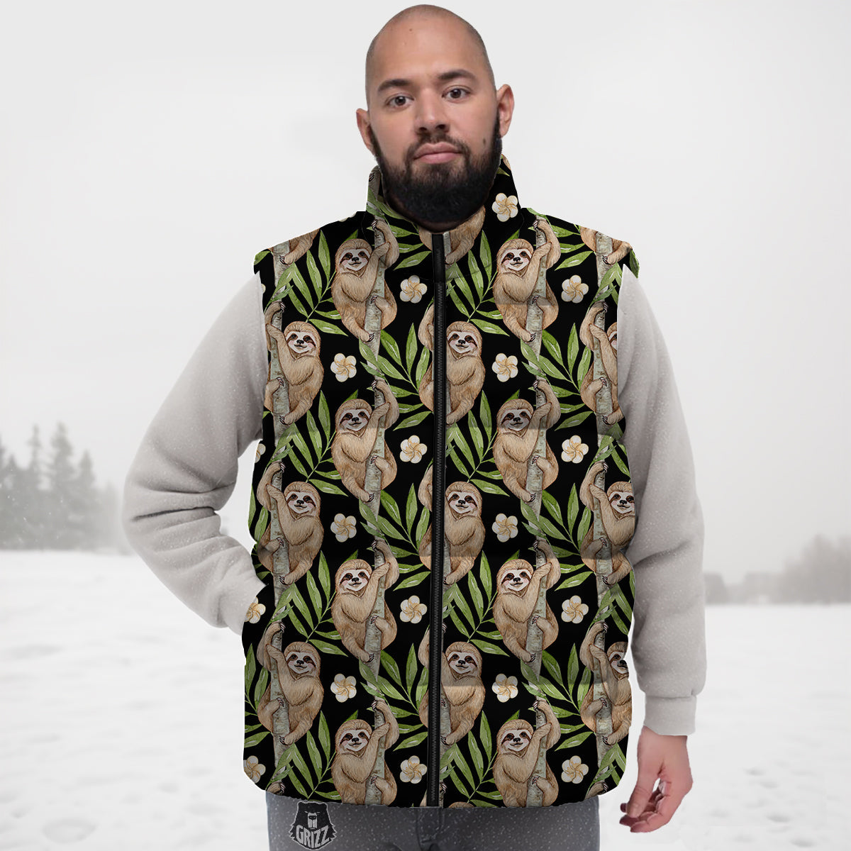Sloth Watercolor Print Pattern Down Vest