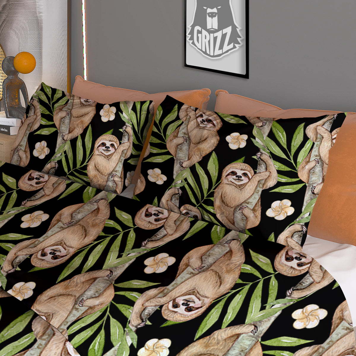 Sloth Watercolor Print Pattern Duvet Cover Bedding Set