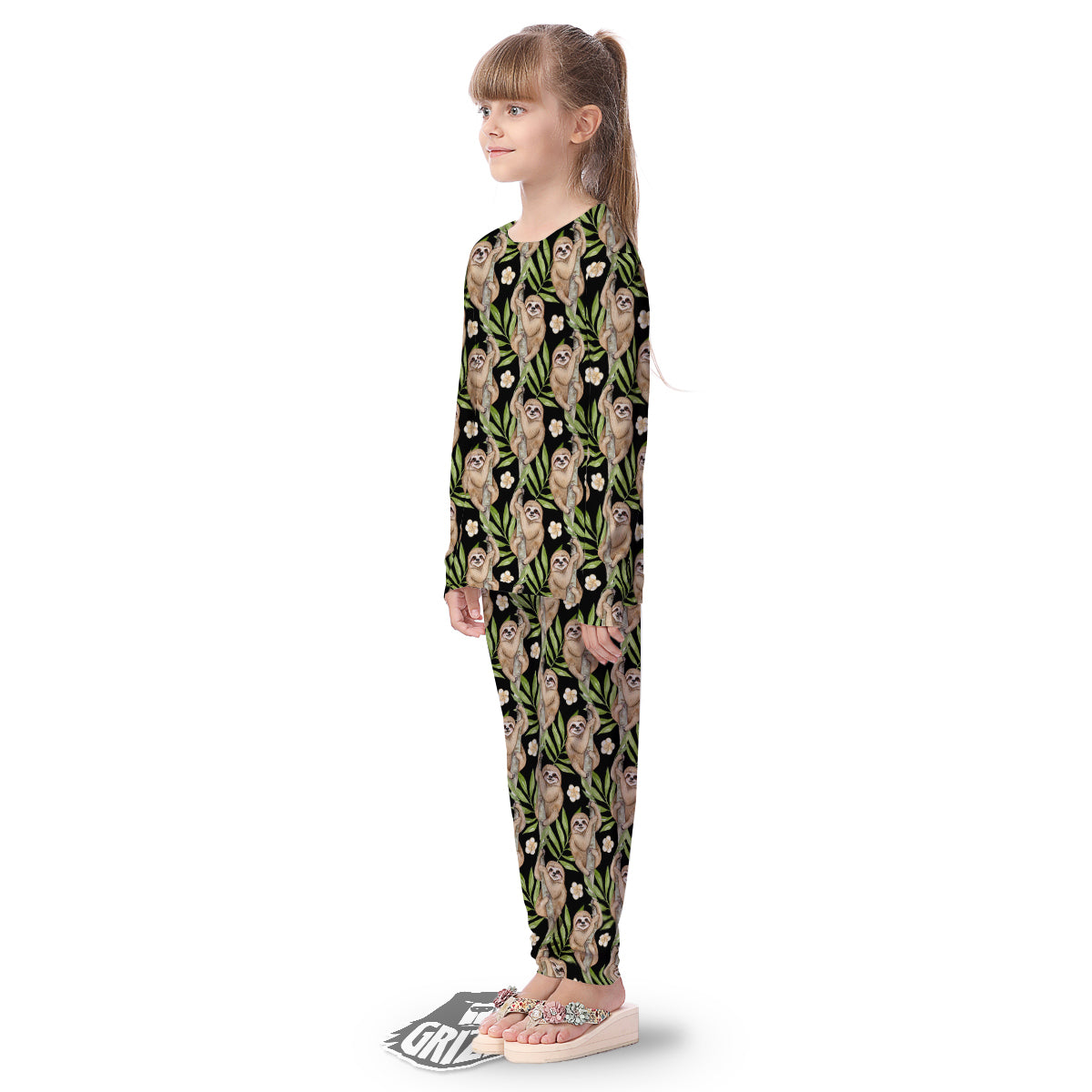 Sloth Watercolor Print Pattern Kid's Pajamas-grizzshop