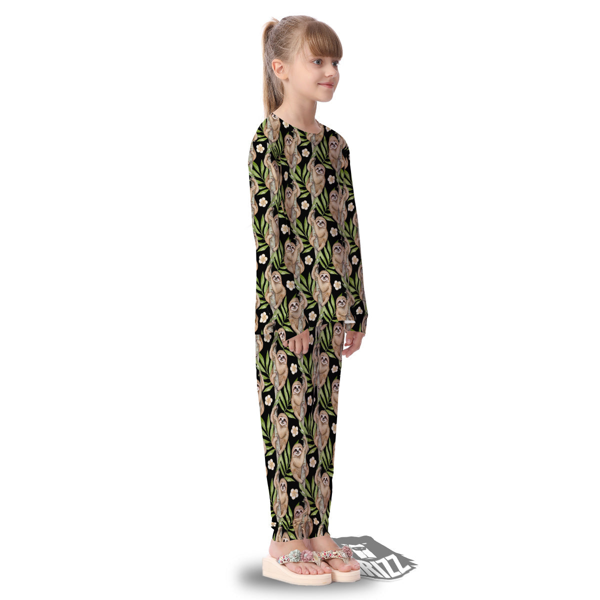 Sloth Watercolor Print Pattern Kid's Pajamas-grizzshop