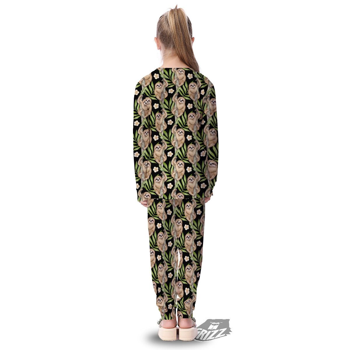 Sloth Watercolor Print Pattern Kid's Pajamas-grizzshop