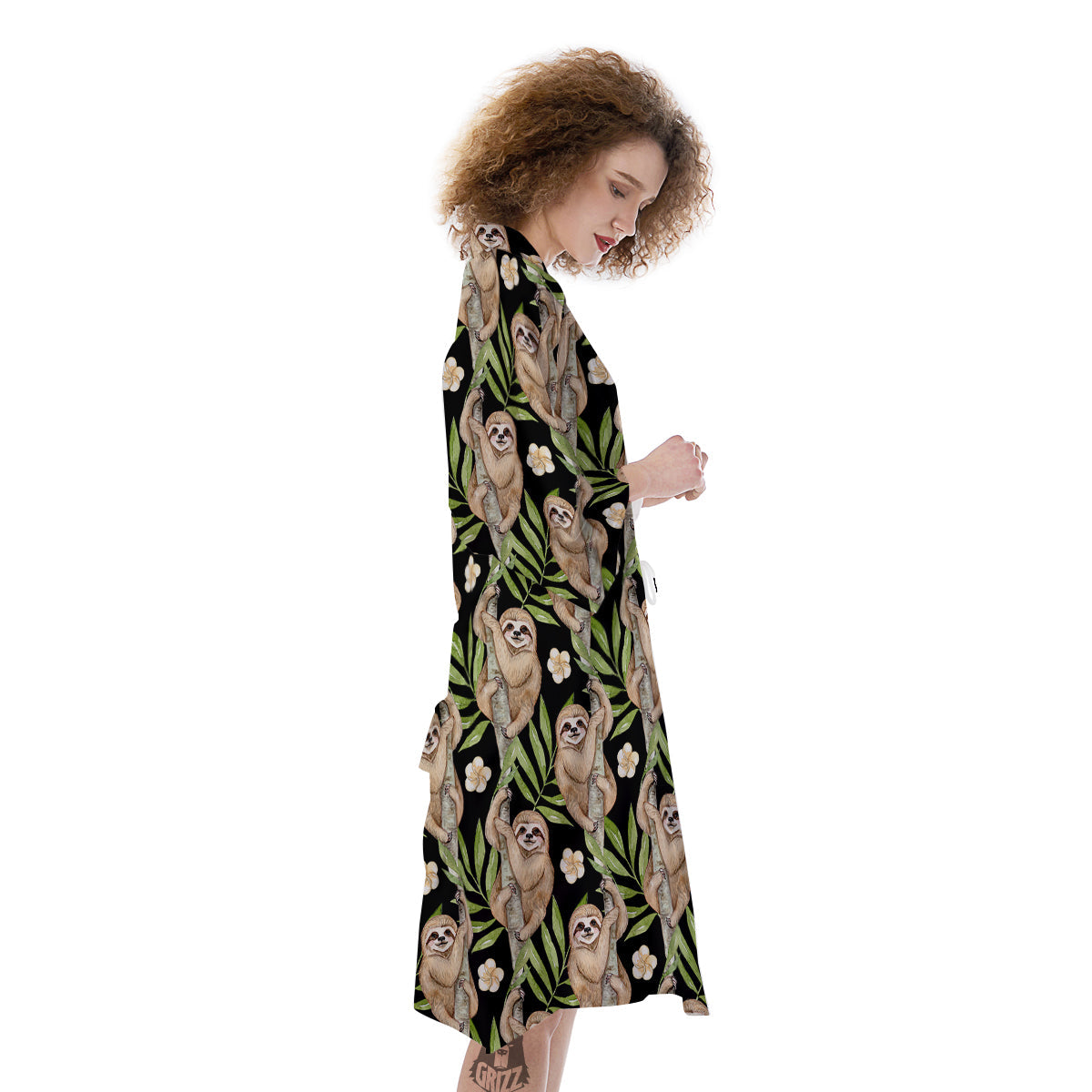 Sloth Watercolor Print Pattern Kimono-grizzshop