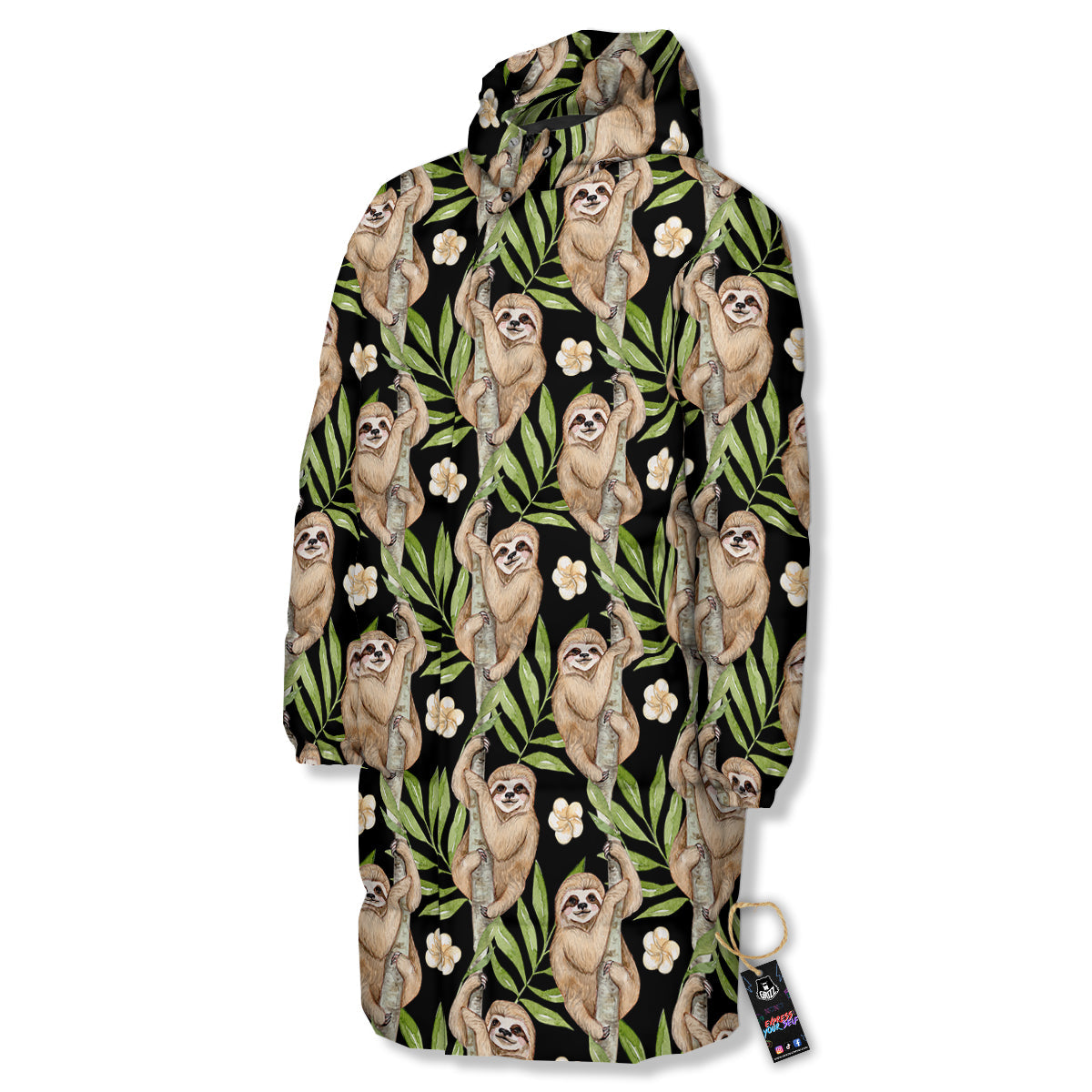 Sloth Watercolor Print Pattern Long Down Jacket-grizzshop