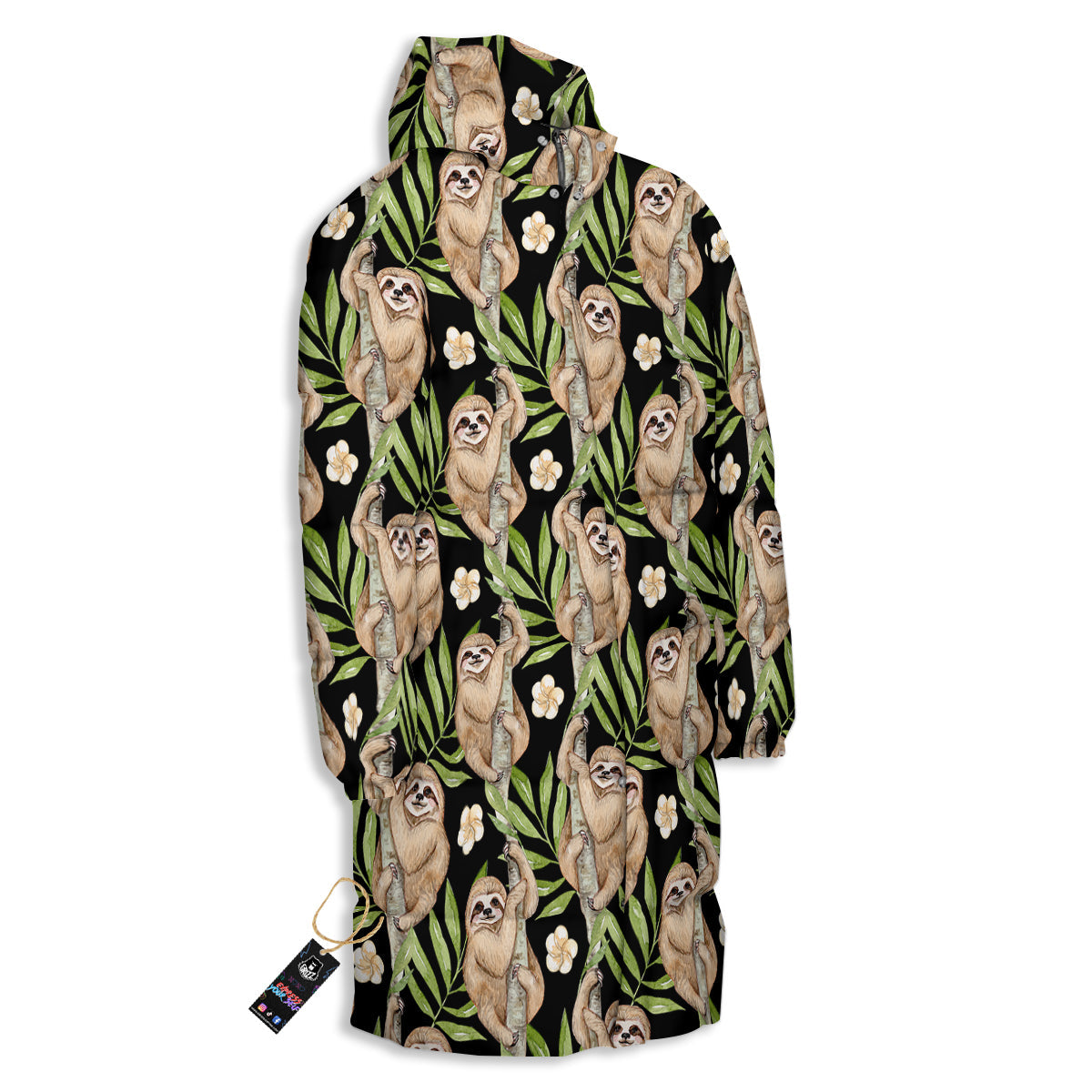 Sloth Watercolor Print Pattern Long Down Jacket-grizzshop