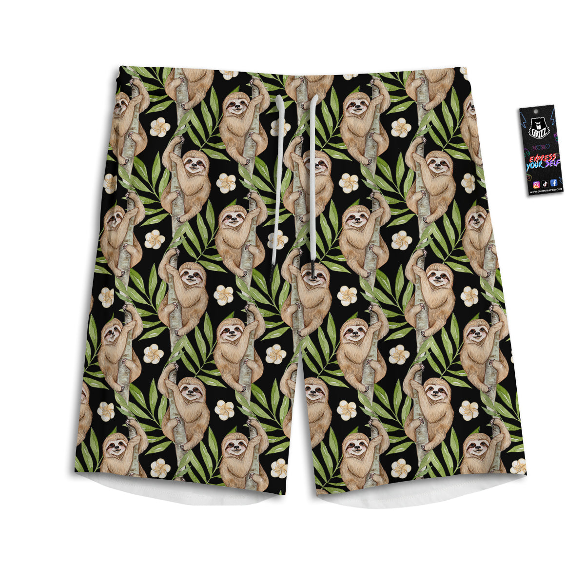 Sloth Watercolor Print Pattern Men's Athletic Shorts
