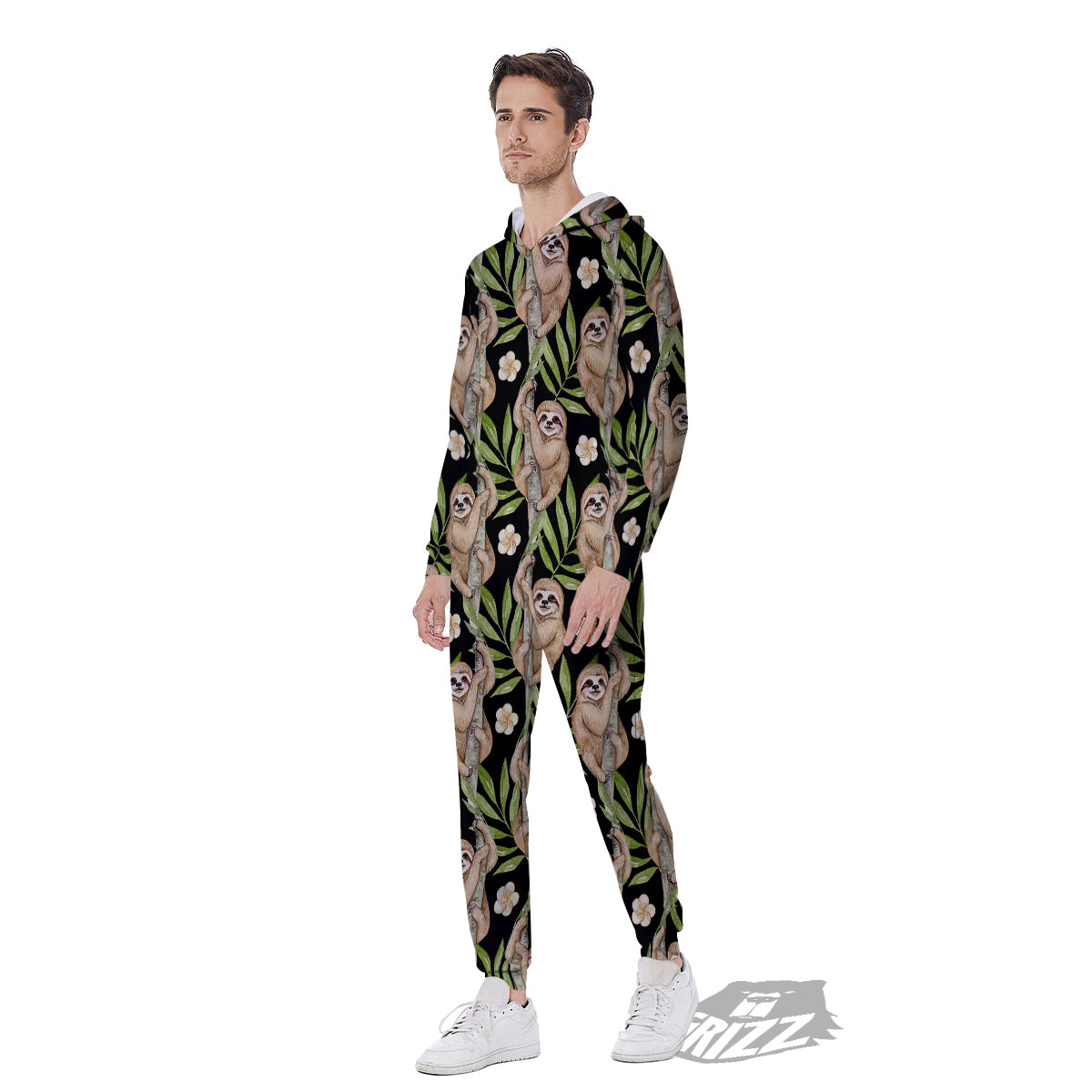 Sloth Watercolor Print Pattern Men's Jumpsuit-grizzshop