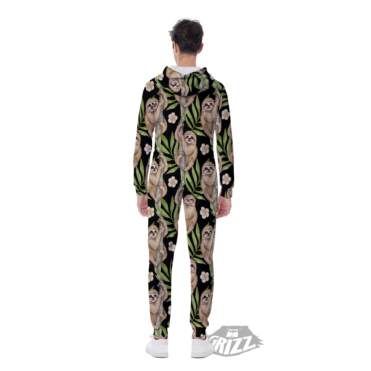 Sloth Watercolor Print Pattern Men's Jumpsuit-grizzshop