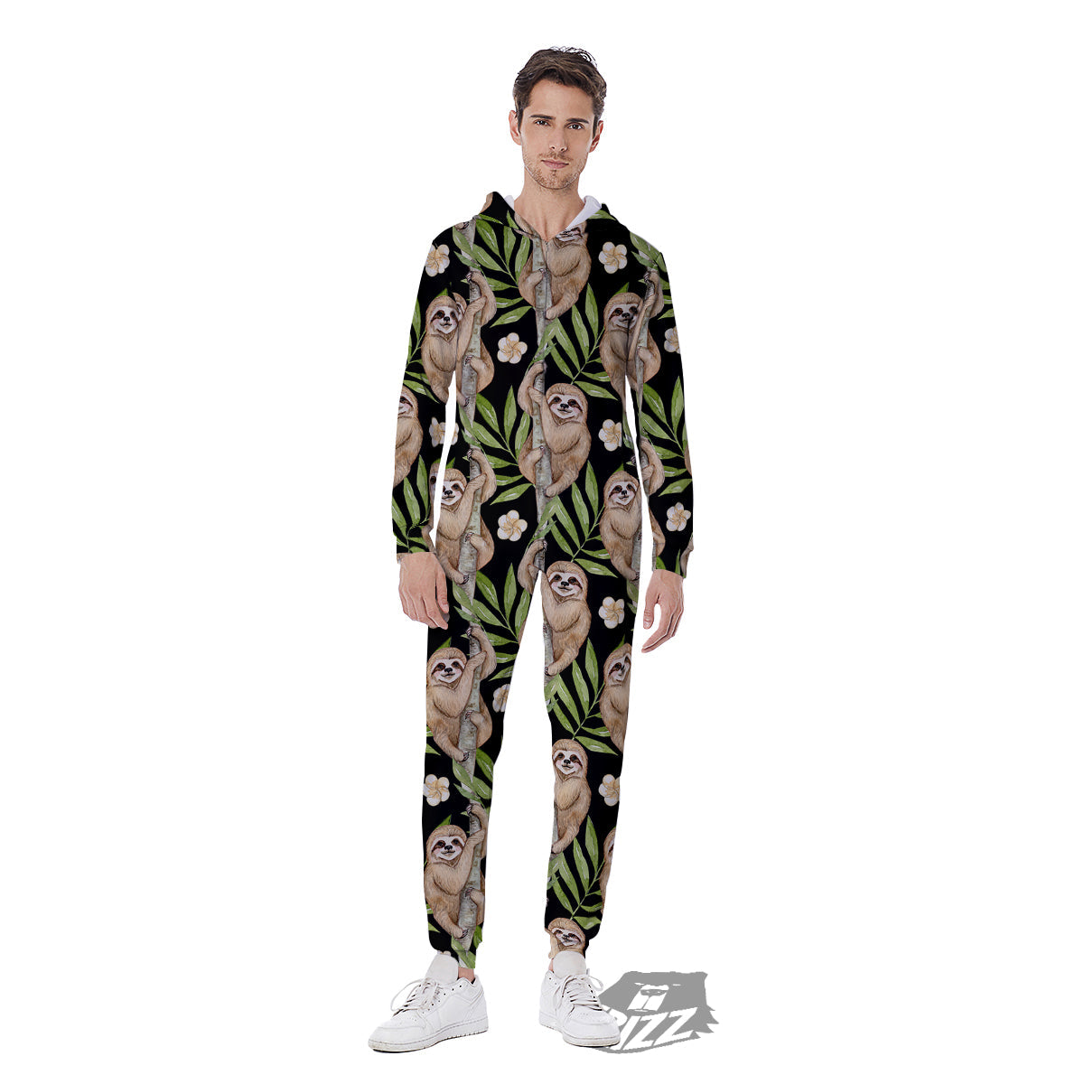 Sloth Watercolor Print Pattern Men's Jumpsuit-grizzshop