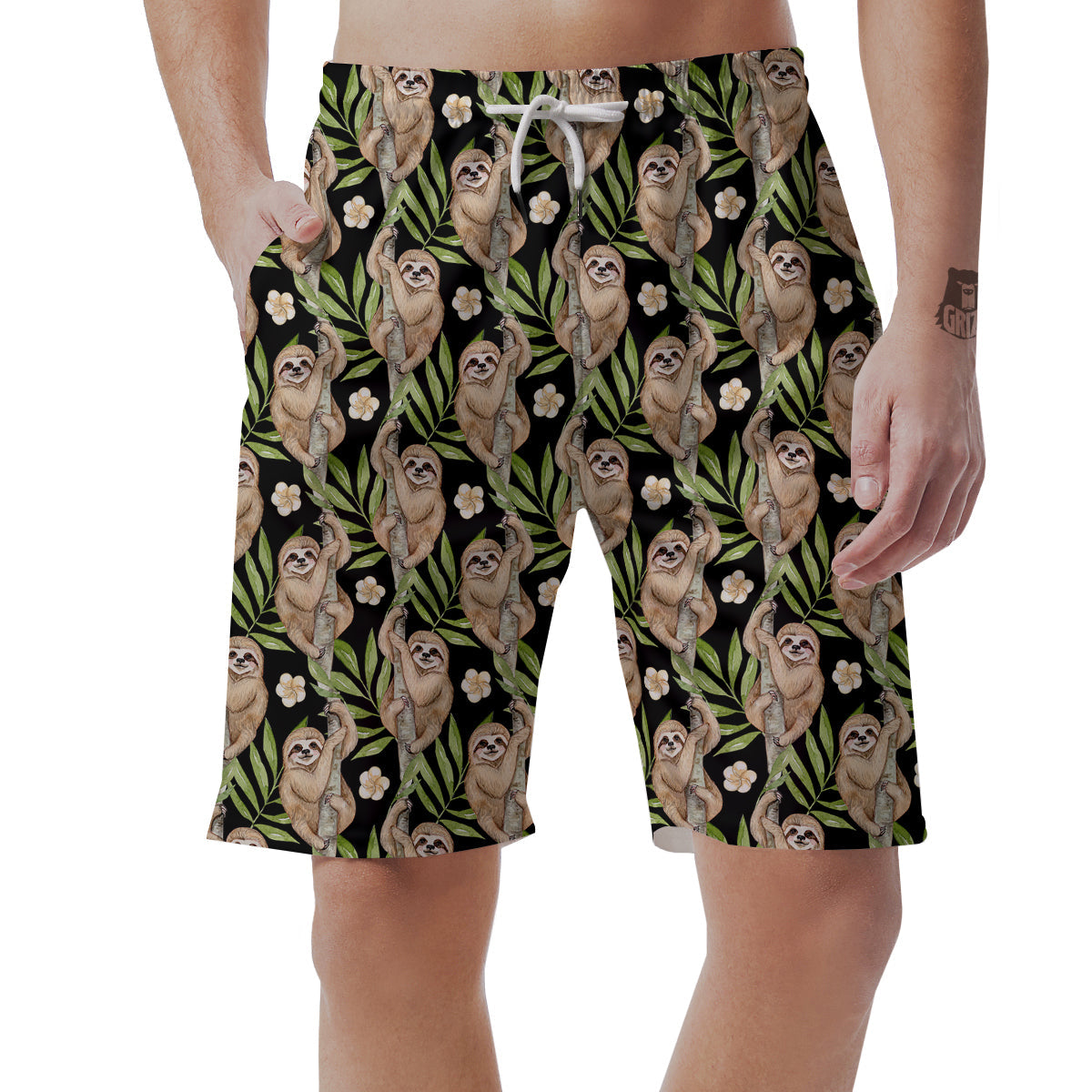Sloth Watercolor Print Pattern Men's Shorts-grizzshop