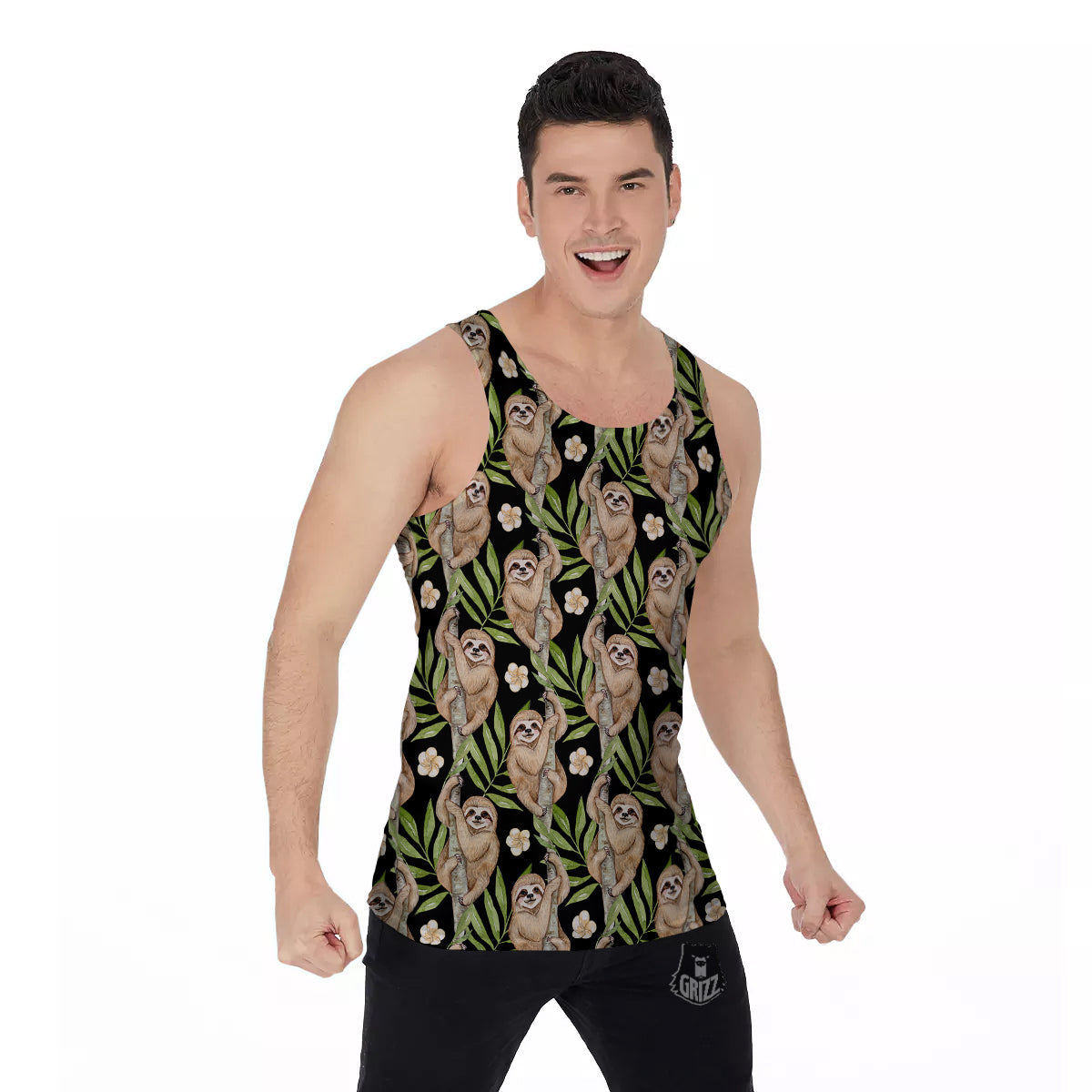 Sloth Watercolor Print Pattern Men's Tank Top-grizzshop